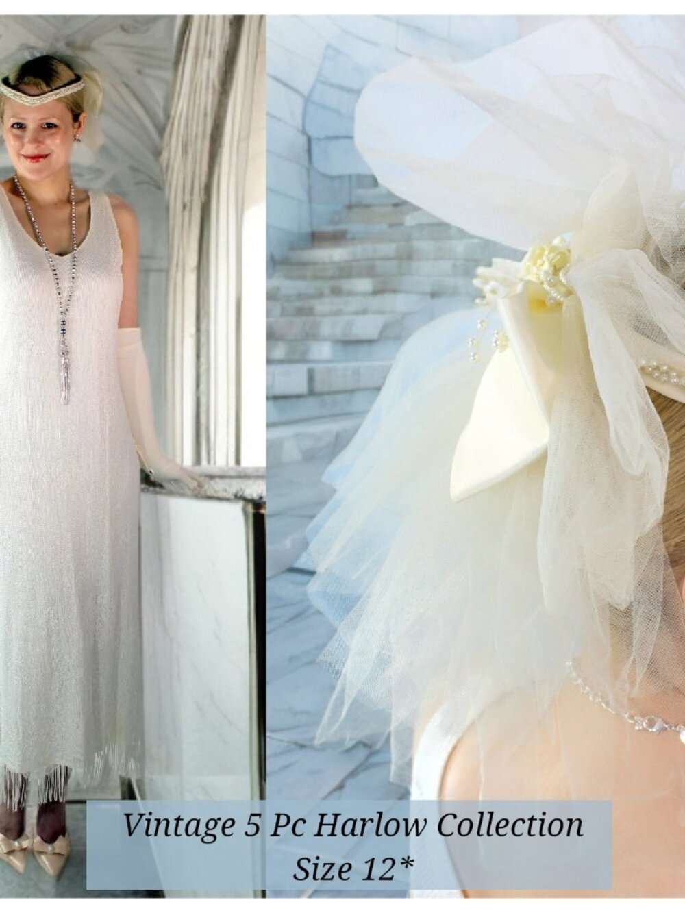 Vintage Harlow Ivory Fringe 5 Pc Wedding Collection Size 12*